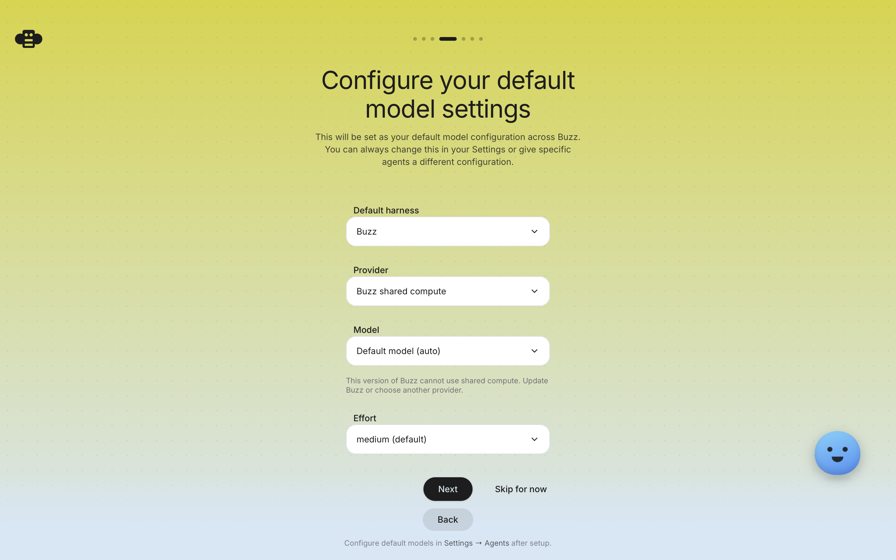 A completed default configuration using Buzz's built-in shared compute.