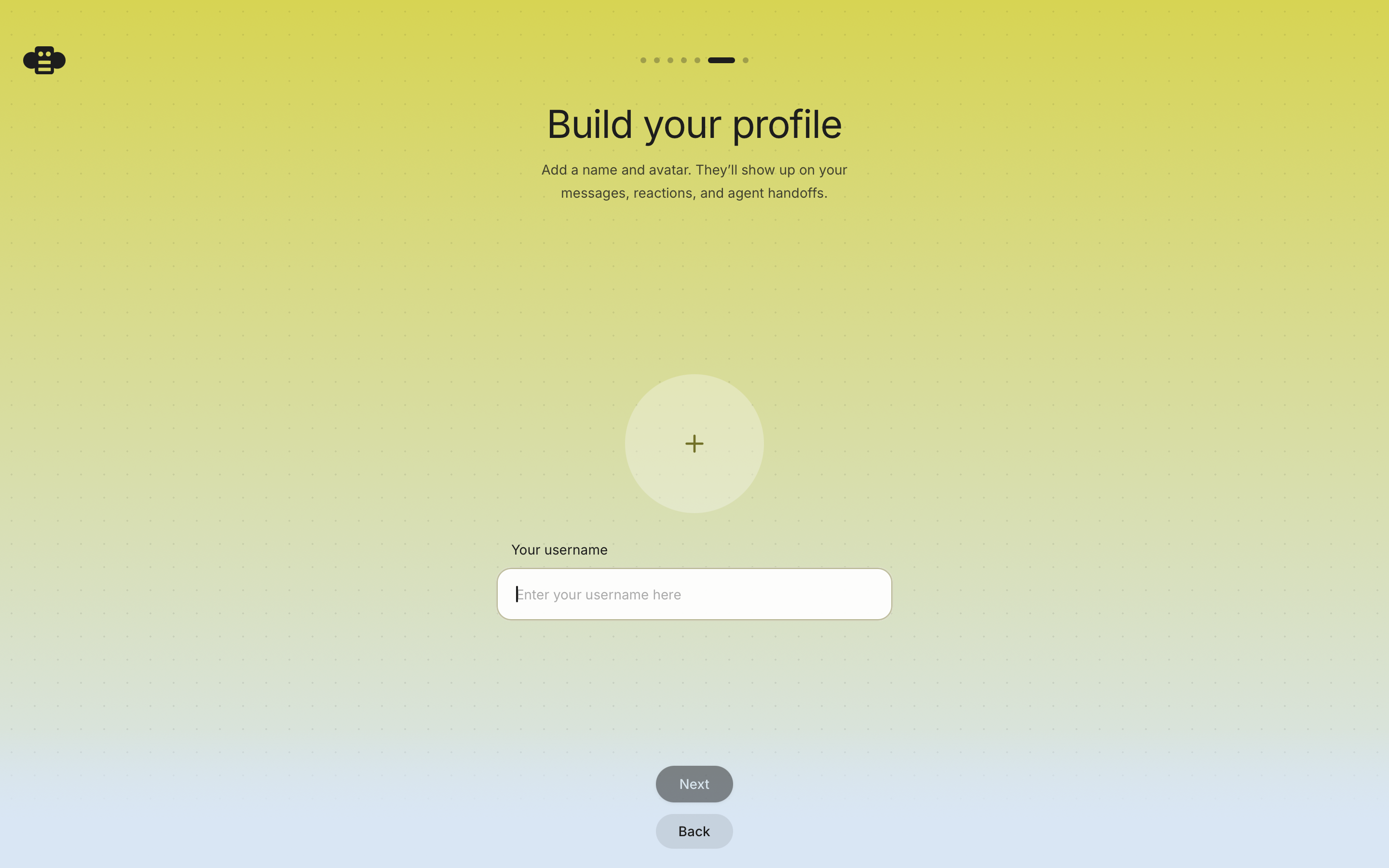 Set your username and avatar to finish building your profile.