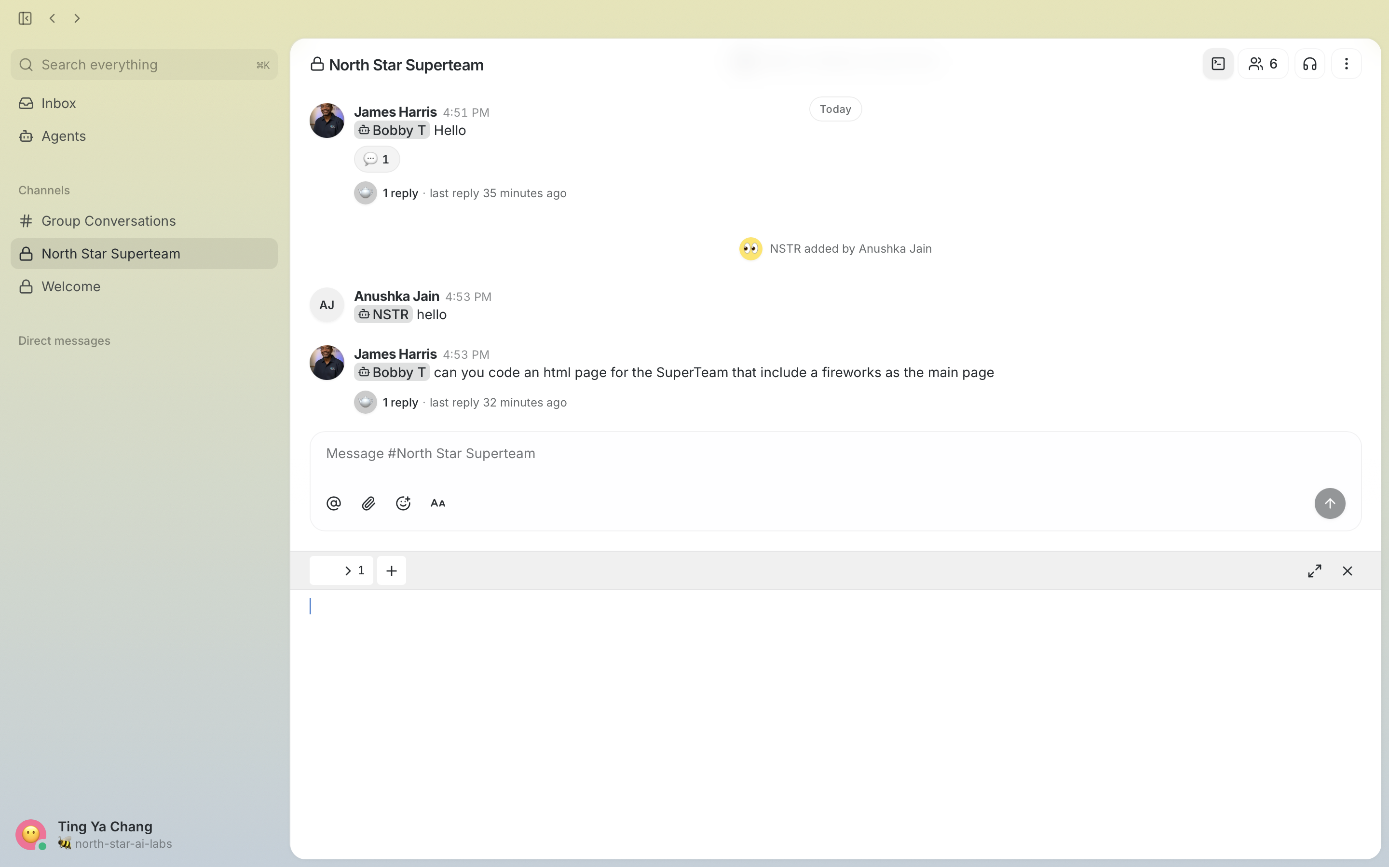 Buzz in action — teammates and agents collaborating together in a community channel.